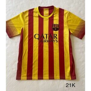 Mens FC Barcelona SOCCER FCB Jersey Qatar Airways Red Yellow Size Medium‎